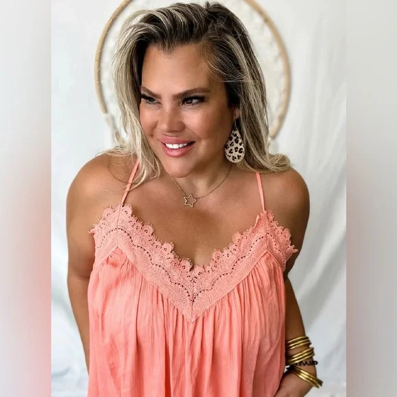 Blakeley Lace Cami in Coral - 2X - Picture 2 of 2